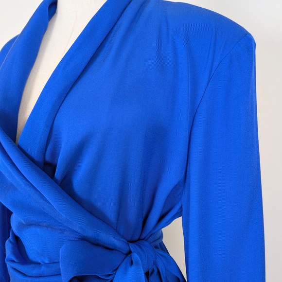 Zara Royal Blue Blazer Dress Wrap Front Mini Asymmetrical Long Sleeve Gathered - Picture 2 of 12
